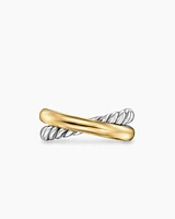 Crossover Two Row Ring Sterling Silver with 14K Yellow Gold, 7.4mm