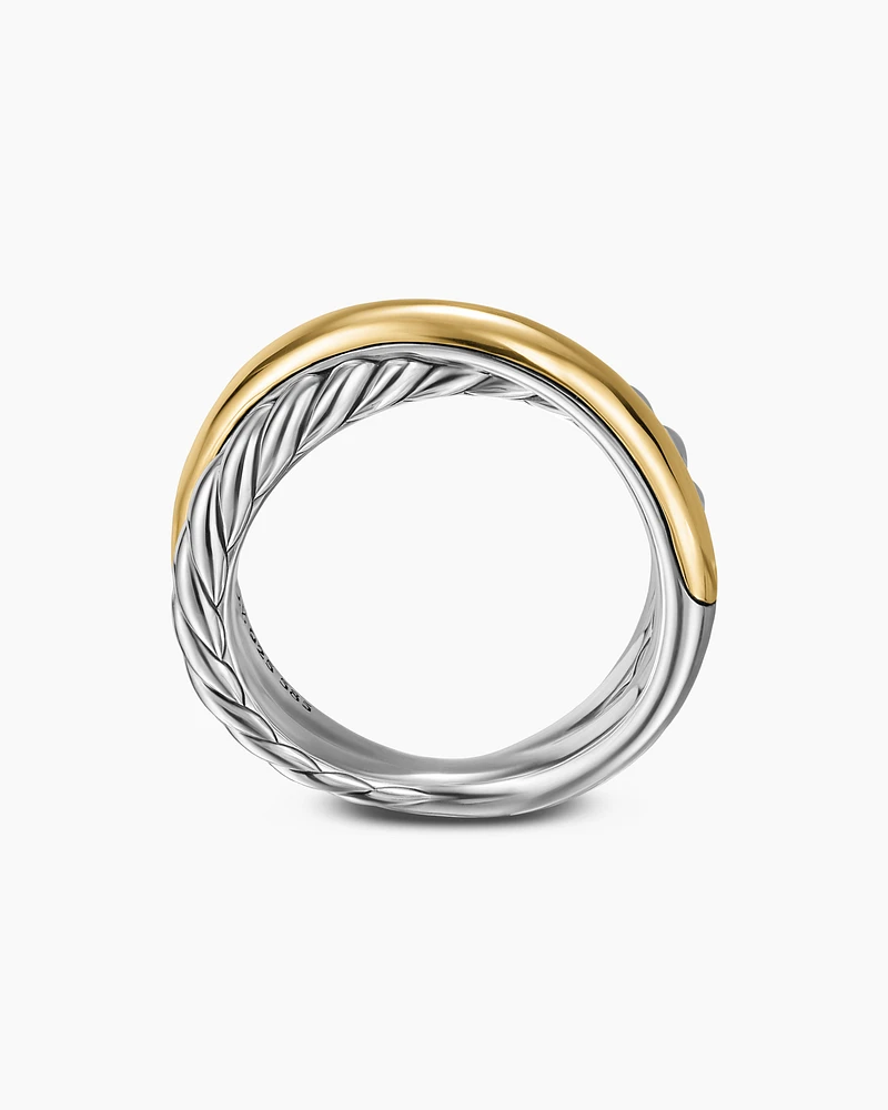 Crossover Two Row Ring Sterling Silver with 14K Yellow Gold, 7.4mm