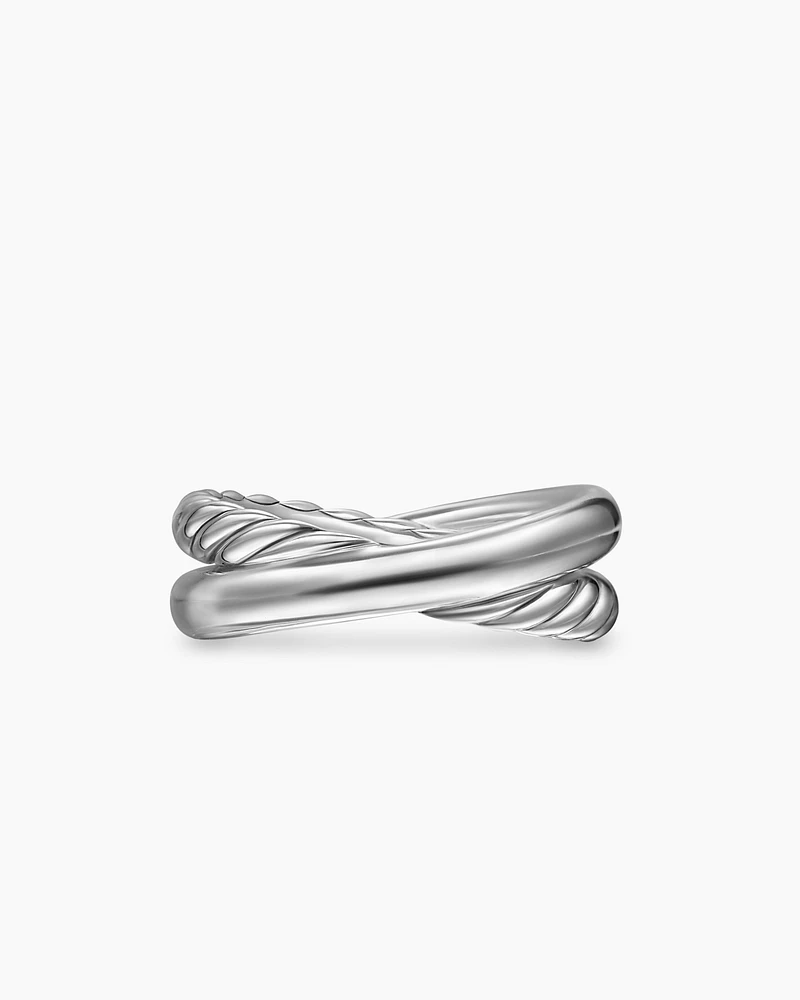 Crossover Two Row Ring Sterling Silver with 14K Yellow Gold, 7.4mm