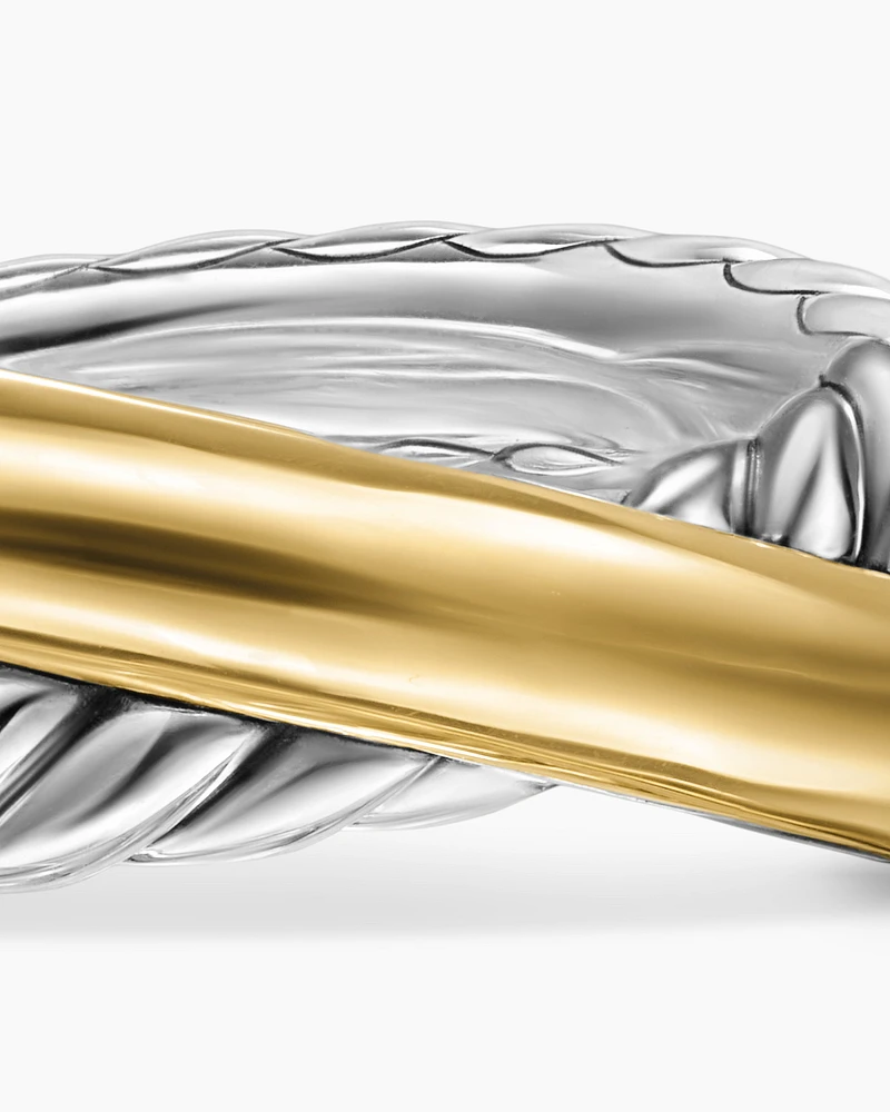 Crossover Two Row Ring Sterling Silver with 14K Yellow Gold, 7.4mm