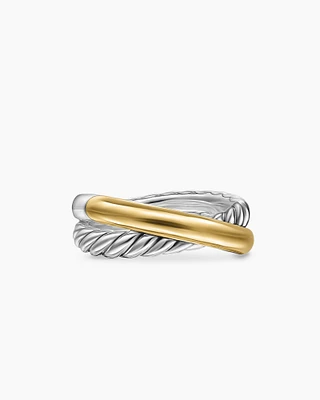 Crossover Two Row Ring Sterling Silver with 14K Yellow Gold, 7.4mm