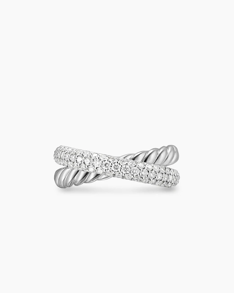 Crossover Two Row Ring Sterling Silver with Diamonds, 7.4mm