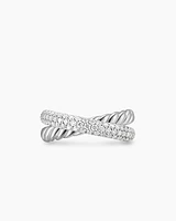 Crossover Two Row Ring Sterling Silver with Diamonds, 7.4mm