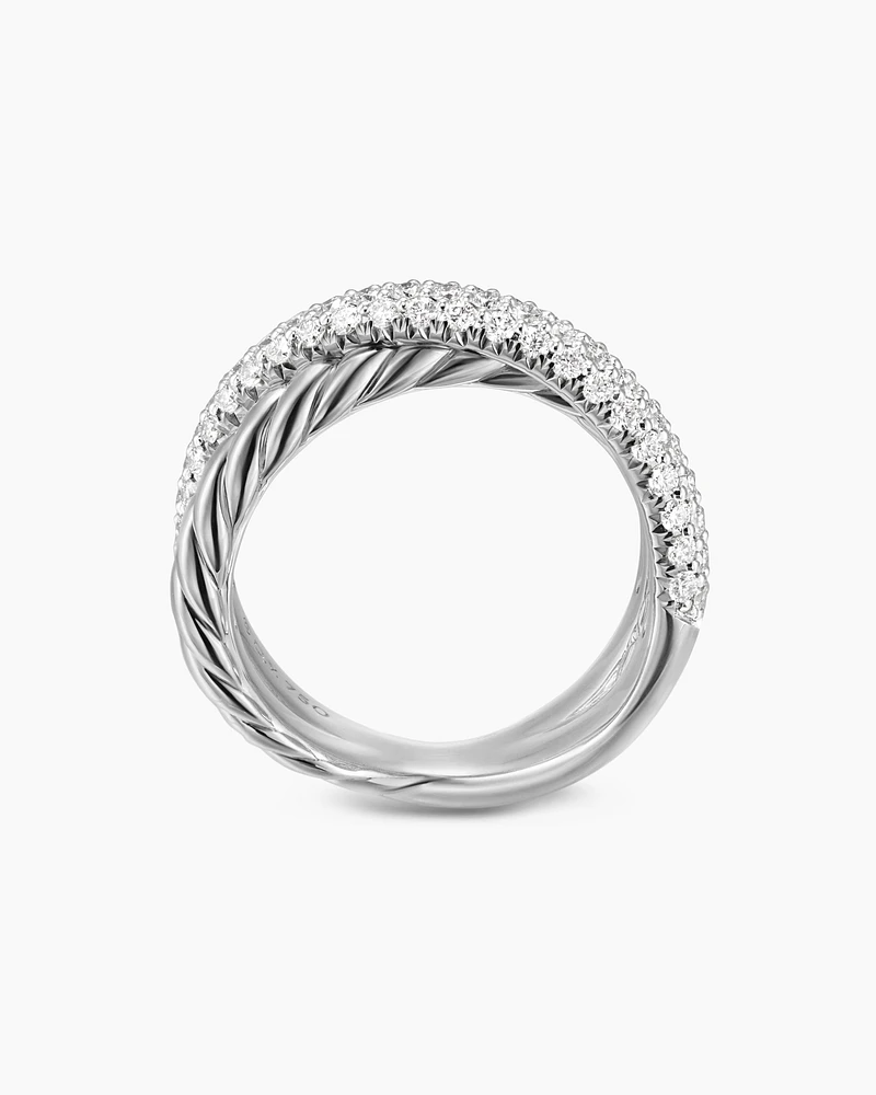Crossover Two Row Ring Sterling Silver with Diamonds, 7.4mm