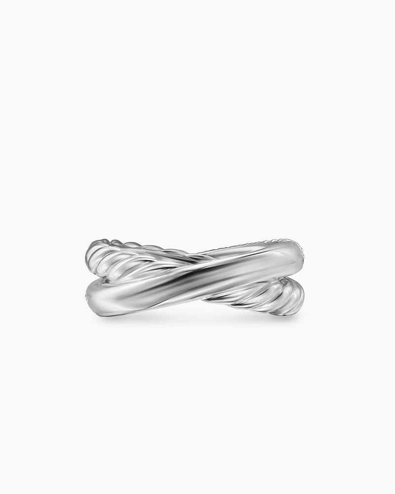 Crossover Two Row Ring Sterling Silver with Diamonds, 7.4mm