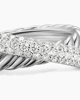 Crossover Two Row Ring Sterling Silver with Diamonds, 7.4mm