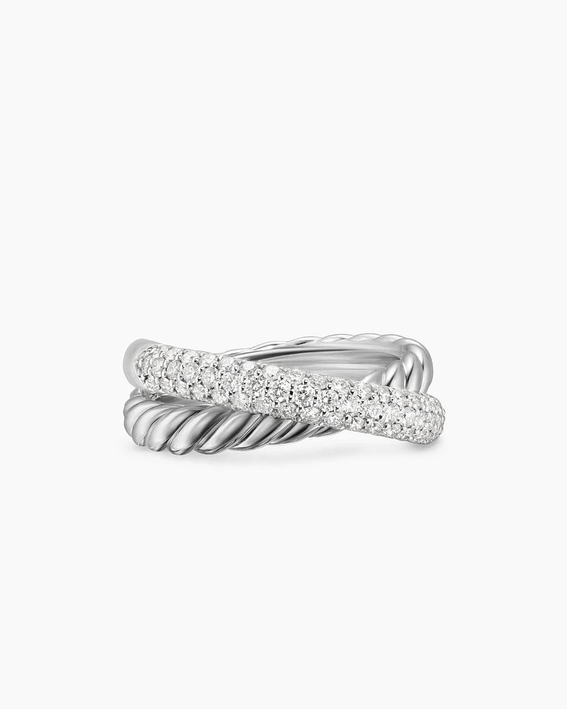 Crossover Two Row Ring Sterling Silver with Diamonds, 7.4mm