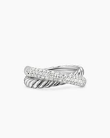 Crossover Two Row Ring Sterling Silver with Diamonds, 7.4mm
