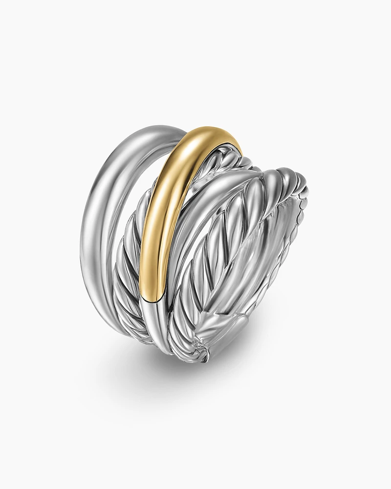 Crossover Five Row Ring Sterling Silver with 14K Yellow Gold, 17.5mm