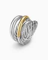 Crossover Five Row Ring Sterling Silver with 14K Yellow Gold, 17.5mm