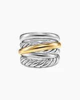 Crossover Five Row Ring Sterling Silver with 14K Yellow Gold, 17.5mm