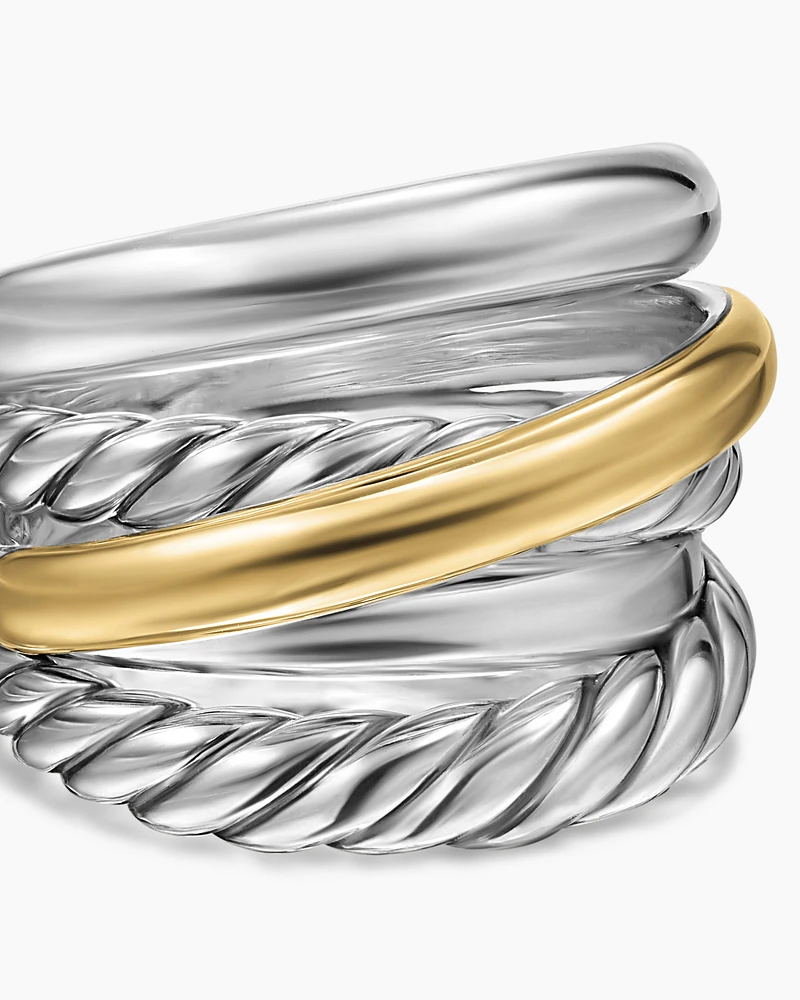 Crossover Five Row Ring Sterling Silver with 14K Yellow Gold, 17.5mm