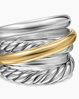 Crossover Five Row Ring Sterling Silver with 14K Yellow Gold, 17.5mm