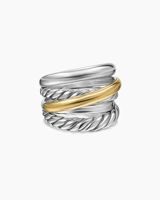 Crossover Five Row Ring Sterling Silver with 14K Yellow Gold, 17.5mm