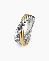Crossover Two Row Rotating Ring Sterling Silver with 14K Yellow Gold, 7mm