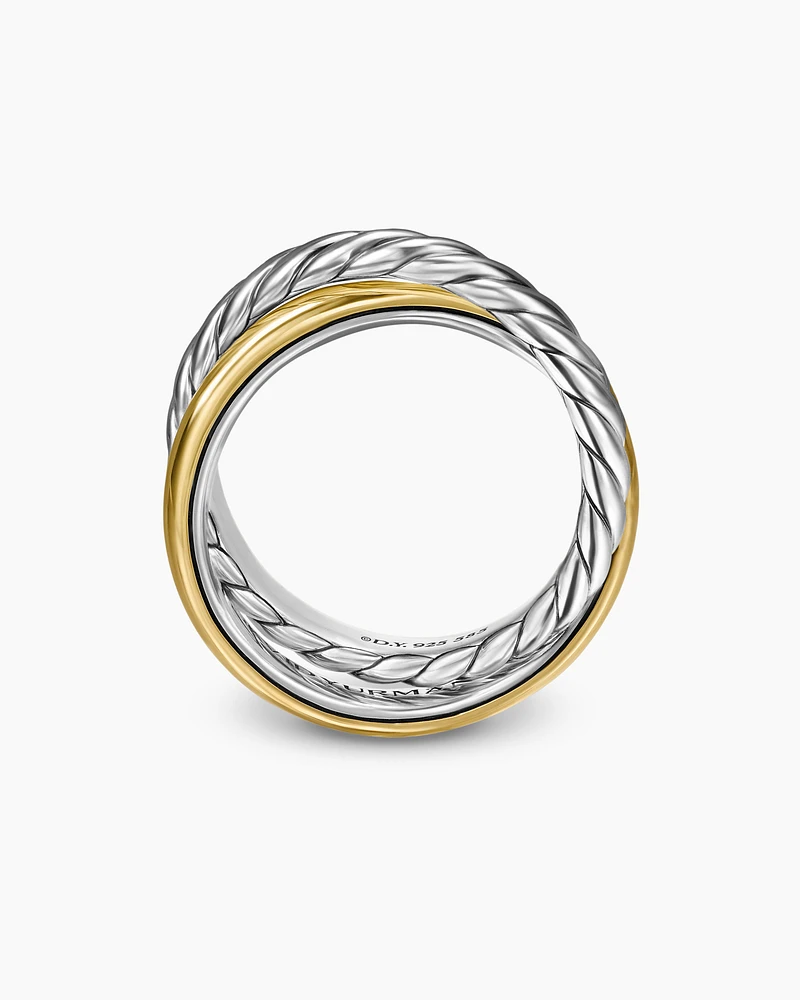 Crossover Two Row Rotating Ring Sterling Silver with 14K Yellow Gold, 7mm