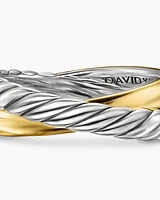 Crossover Two Row Rotating Ring Sterling Silver with 14K Yellow Gold, 7mm
