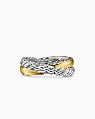 Crossover Two Row Rotating Ring Sterling Silver with 14K Yellow Gold, 7mm
