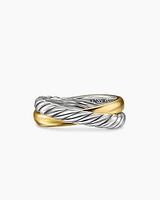Crossover Two Row Rotating Ring Sterling Silver with 14K Yellow Gold, 7mm