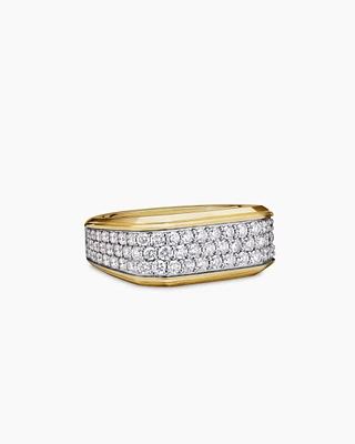 Deco Signet Ring 18K Yellow Gold with Diamonds, 10mm