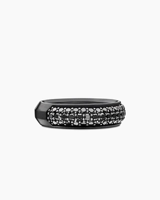 Bevelled Band Ring Black Titanium with Half Pavé Diamonds, 6mm