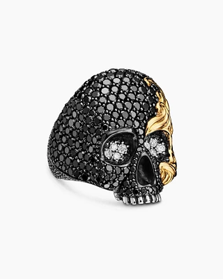 Waves Skull Ring Sterling Silver with 18K Yellow Gold and Diamonds, 26mm