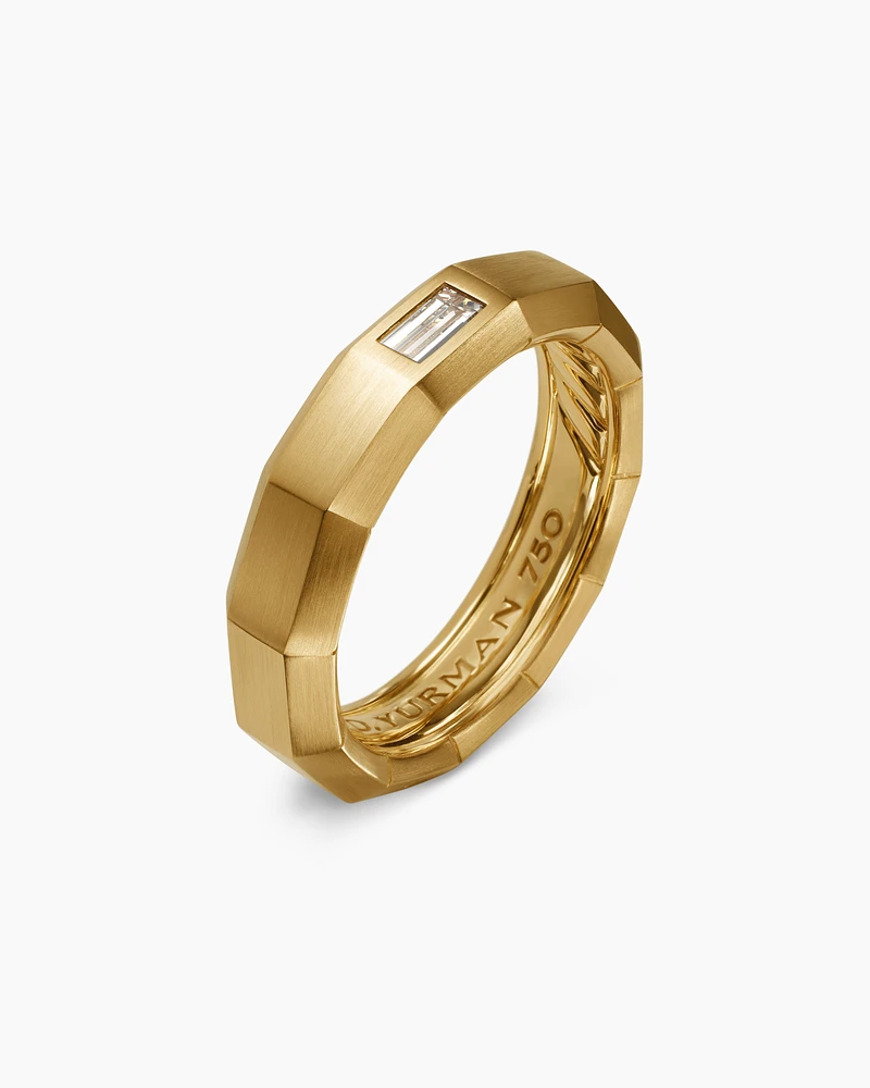 Faceted Band Ring 18K Yellow Gold with Centre Diamond, 6mm