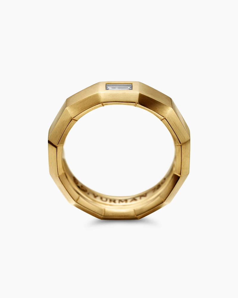 Faceted Band Ring 18K Yellow Gold with Centre Diamond, 6mm
