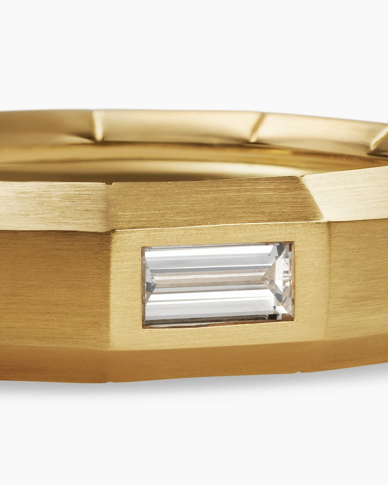 Faceted Band Ring 18K Yellow Gold with Centre Diamond, 6mm