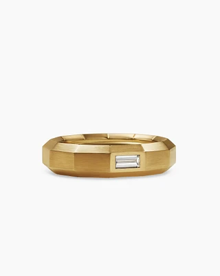 Faceted Band Ring 18K Yellow Gold with Centre Diamond, 6mm