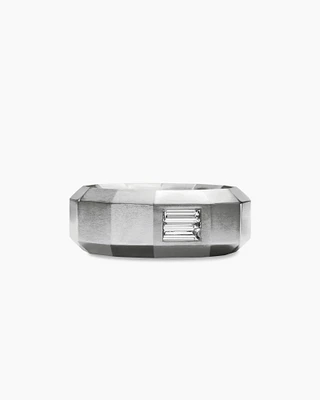 Faceted Band Ring in 18K White Gold with Centre Diamond, 8mm