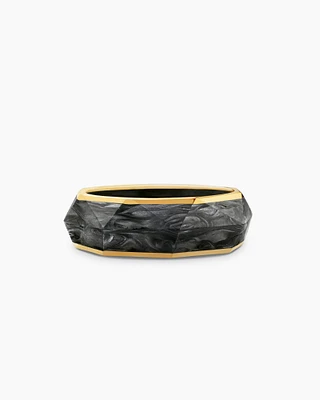Torqued Faceted Band Ring Forged Carbon with 18K Yellow Gold, 8mm