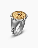 Maritime® Compass Signet Ring Sterling Silver with 18K Yellow Gold and Centre Diamond, 19.4mm