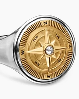 Maritime® Compass Signet Ring Sterling Silver with 18K Yellow Gold and Centre Diamond, 19.4mm