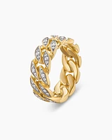 Curb Chain Band Ring 18K Yellow Gold with Diamonds, 8mm