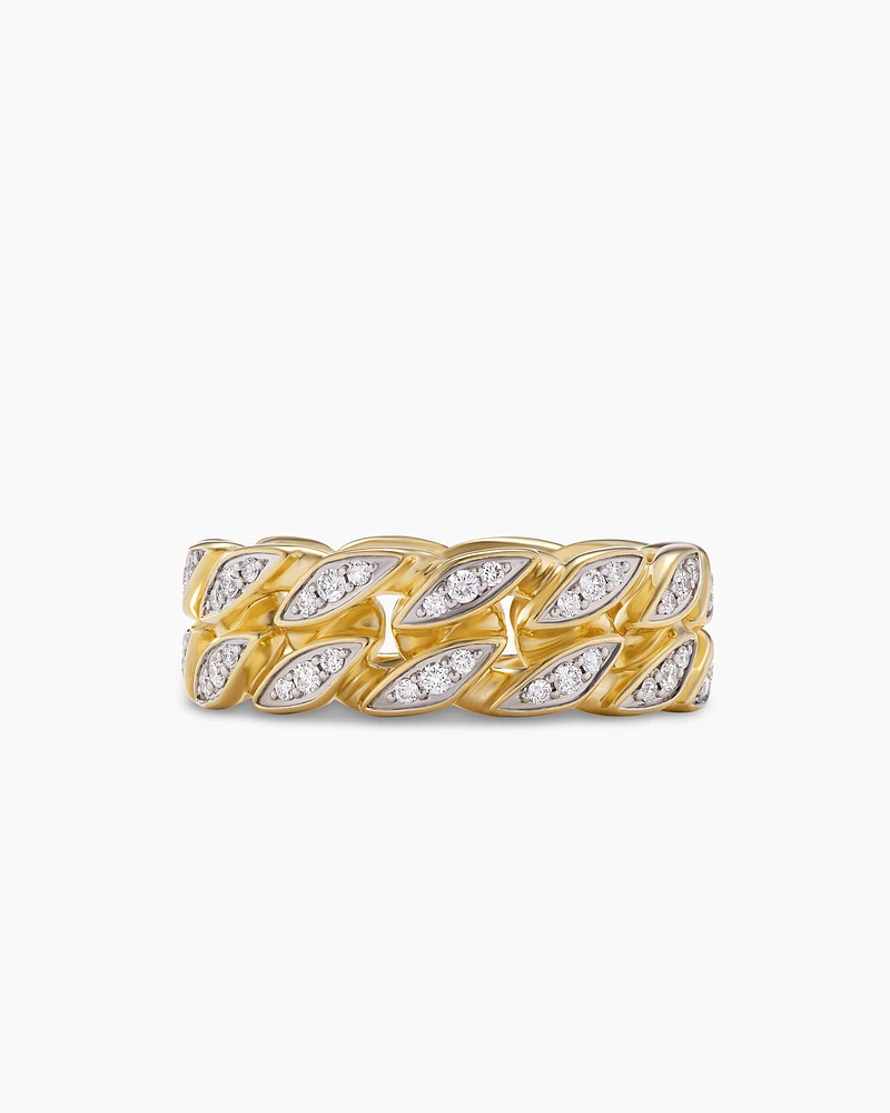 Curb Chain Band Ring 18K Yellow Gold with Diamonds, 8mm