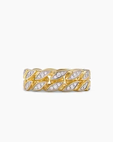 Curb Chain Band Ring 18K Yellow Gold with Diamonds, 8mm