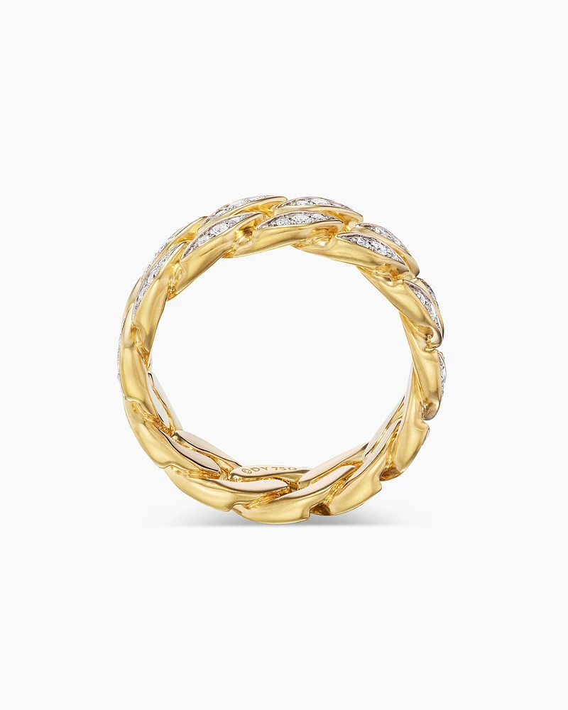 Curb Chain Band Ring 18K Yellow Gold with Diamonds, 8mm