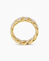 Curb Chain Band Ring 18K Yellow Gold with Diamonds, 8mm