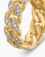 Curb Chain Band Ring 18K Yellow Gold with Diamonds, 8mm