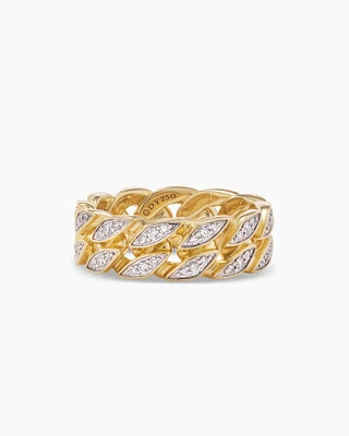 Curb Chain Band Ring 18K Yellow Gold with Diamonds, 8mm