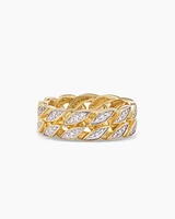 Curb Chain Band Ring 18K Yellow Gold with Diamonds, 8mm