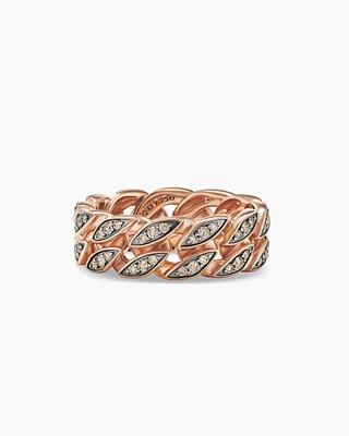 Curb Chain Band Ring 18K Rose Gold with Cognac Diamonds, 8mm