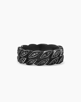 Curb Chain Band Ring Black Titanium with Diamonds, 8mm