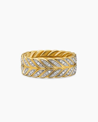 Chevron Pavé Band Ring 18K Yellow Gold with Diamonds, 9mm