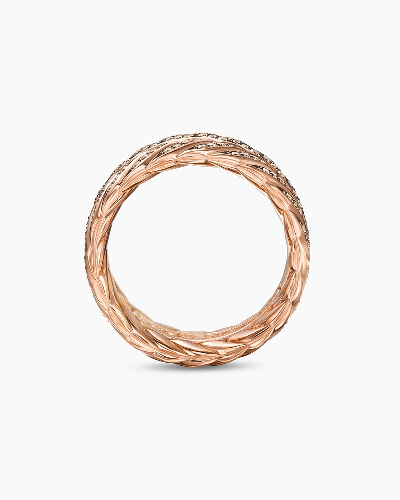 Chevron Pavé Band Ring 18K Rose Gold with Cognac Diamonds, 9mm