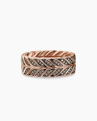Chevron Pavé Band Ring 18K Rose Gold with Cognac Diamonds, 9mm