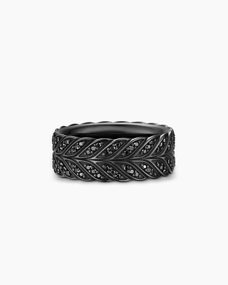 Chevron Pavé Band Ring Black Titanium with Diamonds, 9mm