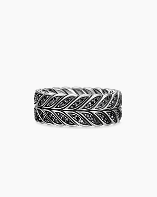 Chevron Band Ring Sterling Silver with Black Diamonds, 9mm