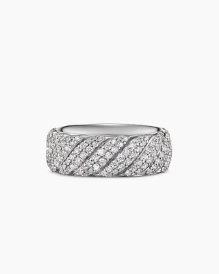 Cable Band Ring in 18K White Gold with Diamonds, 8.5mm